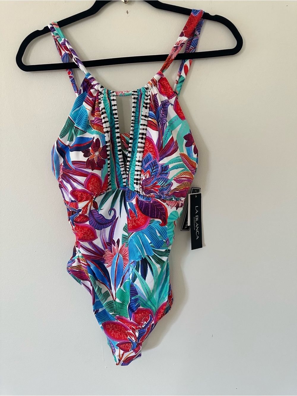 La Blanca Aqua Multi Floral Halter One-Piece Swimsuit size 14 - Picture 3 of 10